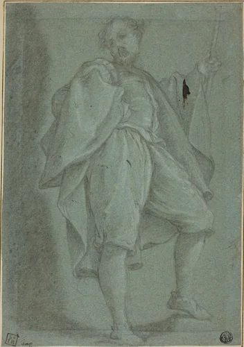Man Standing with Staff by Gregorio Pagani, drawing, 1578-1605