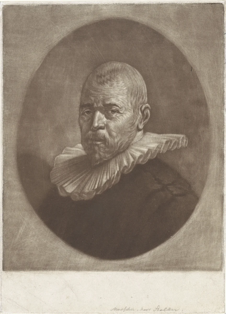 Portret van een man met een geplooide kraag by Jan Stolker, print, 1734-1785