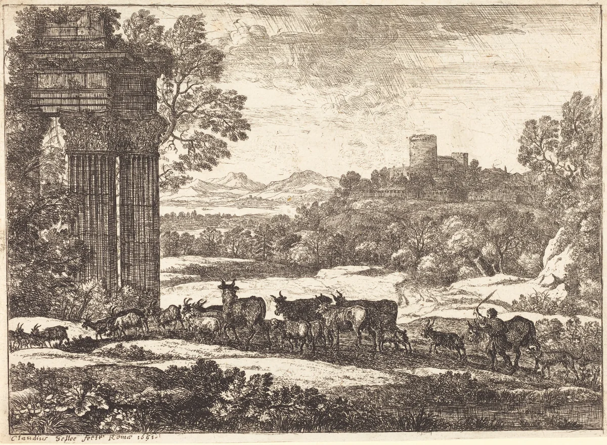 The Herd Returning in Stormy Weather (Le troupeau en marche par un temps orageux) by Claude Lorrain, print, 1650-1651