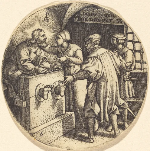 To Visit the Imprisoned by Georg Pencz, print, 1500-1550