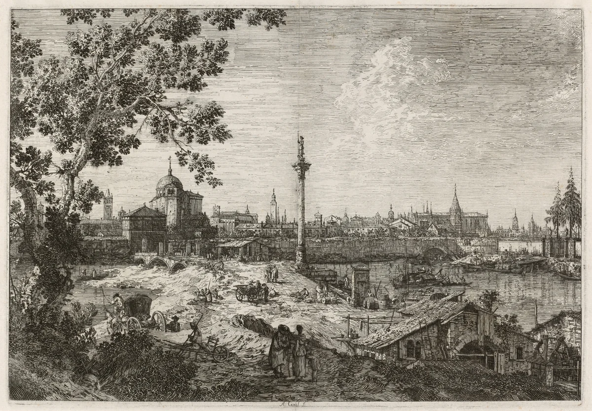 Imaginary View of Padua by Canaletto, print, 1735-1746