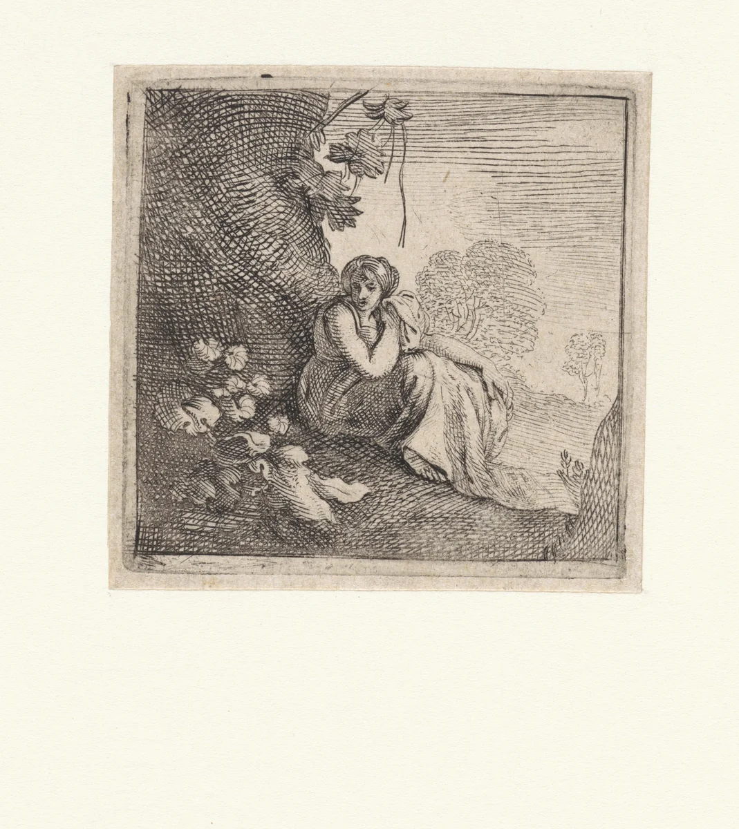 Hagar in de woestijn by Moyses van Wtenbrouck, print, 1600-1647