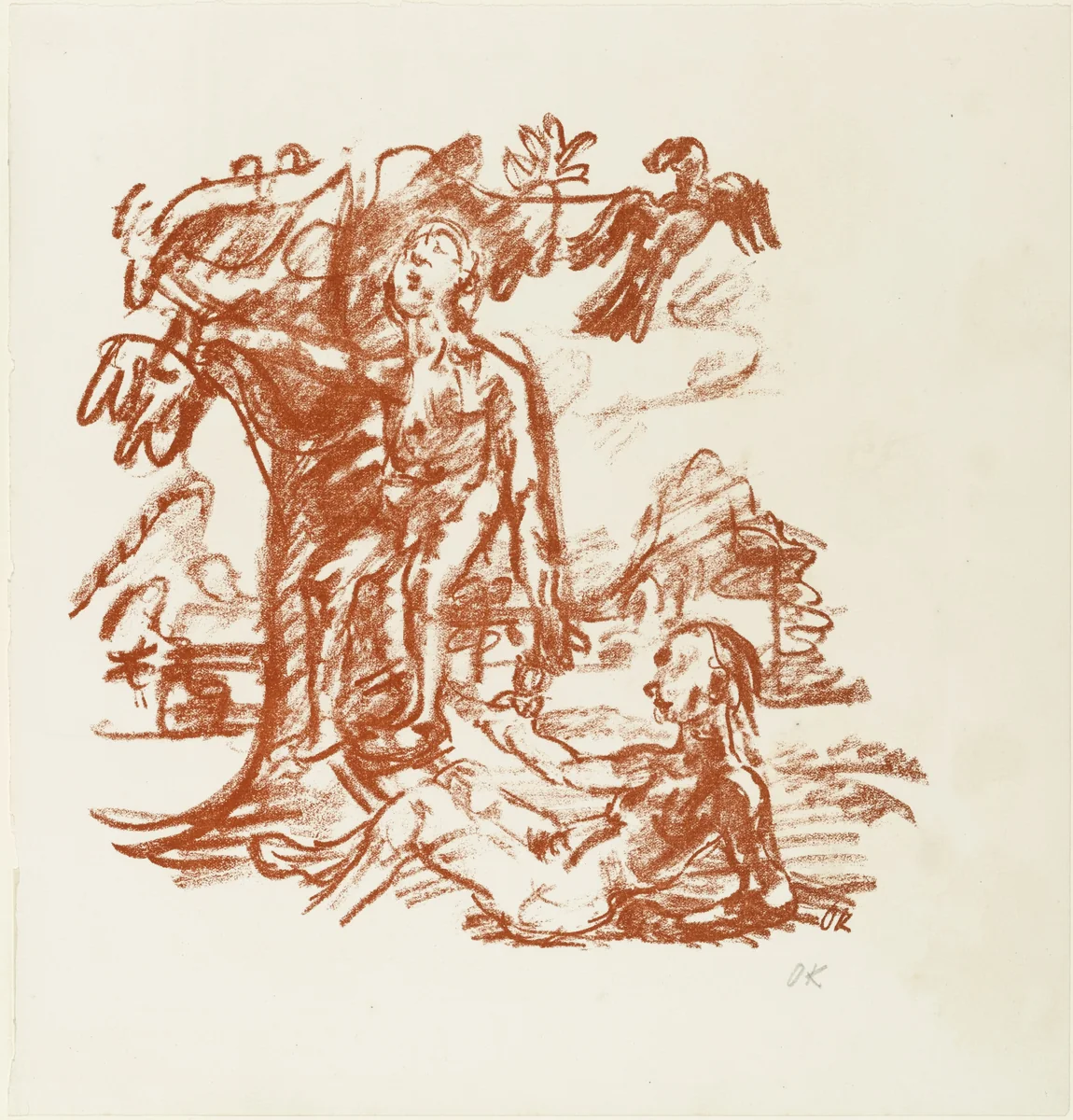 Adam and Eve (Adam und Eva) from the illustrated book Hiob (Job) by Oskar Kokoschka, print, 1916