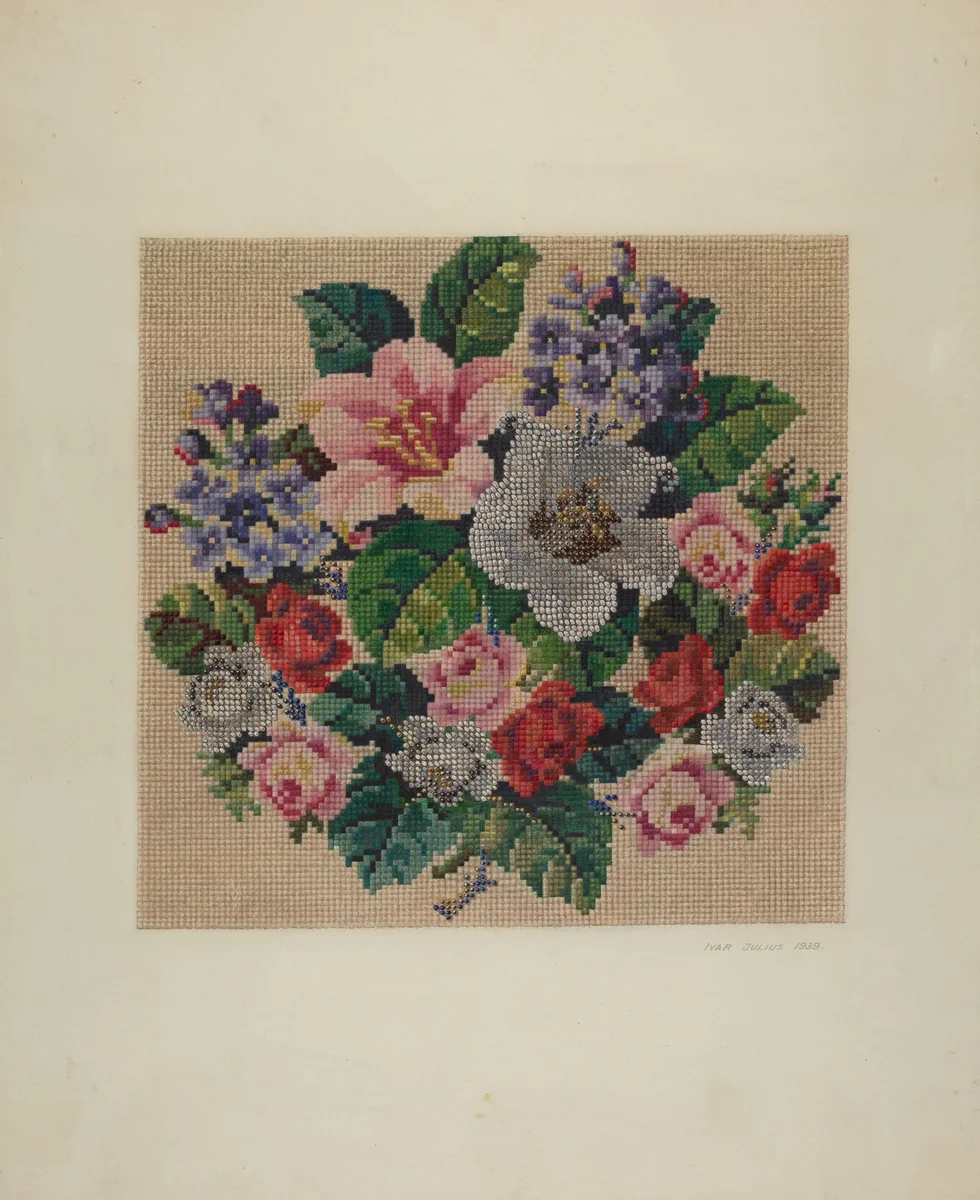 Gros Point Needlework - Flowers by Ivar Julius; Albert Rudin, index of american design, 1939