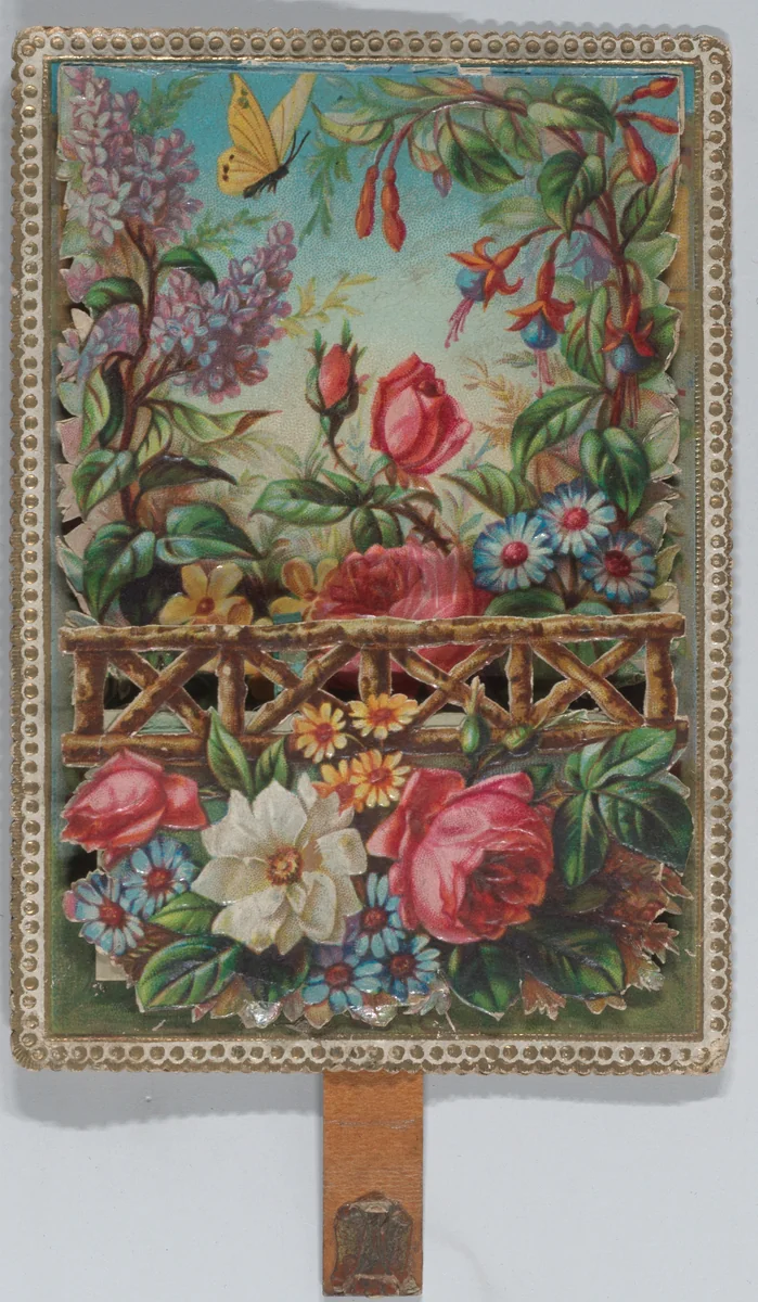 Valentine - Mechanical floral scene - a man on a horse offers a woman a rose - symbol of love. by anonymous, other, 1870-1880
