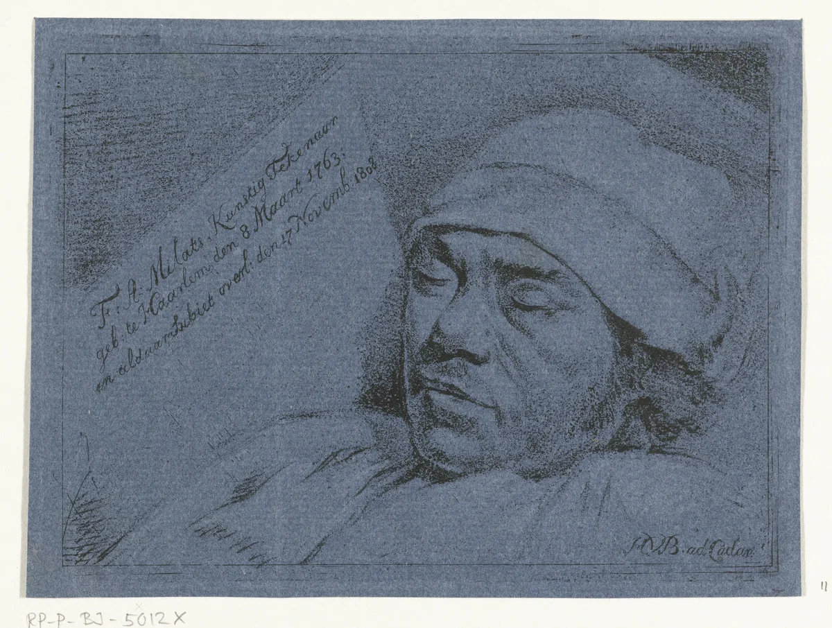 Portret van de schilder Franciscus Andreas Milatz op zijn doodsbed by Hermanus van Brussel, print, 1808-1810