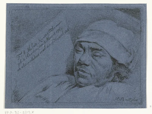 Portret van de schilder Franciscus Andreas Milatz op zijn doodsbed by Hermanus van Brussel, print, 1808-1810