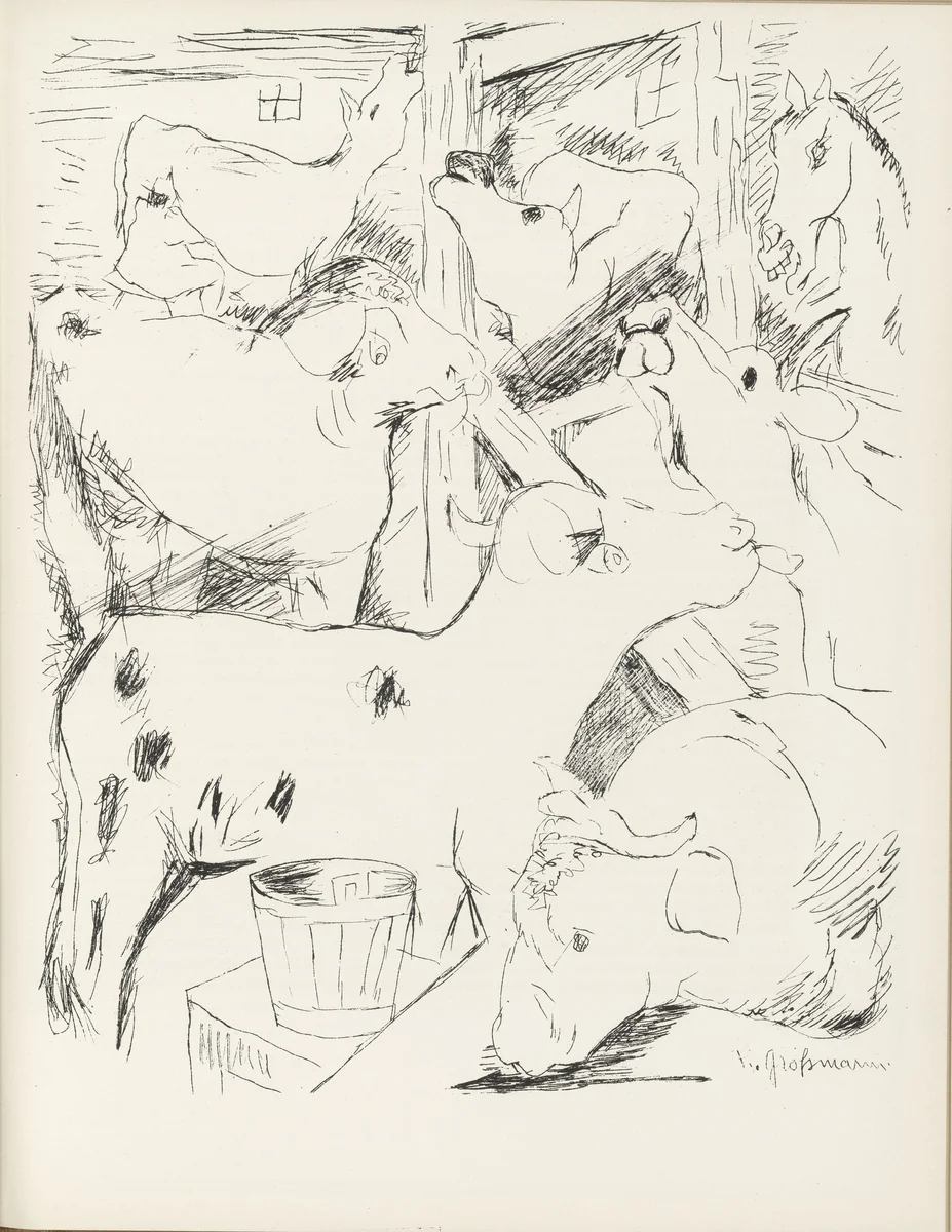 Ox Stable (Ochsenstall) (plate, page 63) from the periodical Münchner Blätter für Dichtung und Graphik, vol. 1, no. 4 (April 1919) by Rudolf Grossmann, periodical, 1919