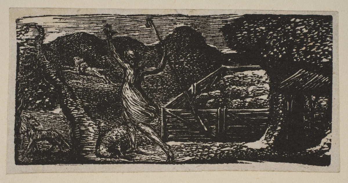 Shepherd Chases Away a Wolf, from Thornton's "Pastorals of Virgil" by William Blake, print, 1821