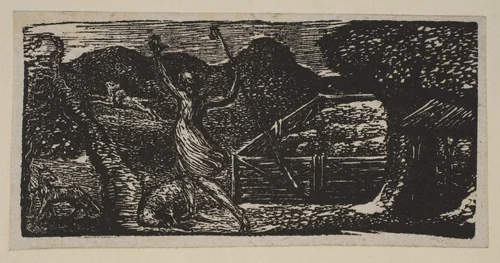Shepherd Chases Away a Wolf, from Thornton's "Pastorals of Virgil" by William Blake, print, 1821