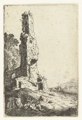 Ruïnes van de stadsmuren van Rome by Bartholomeus Breenbergh, print, 1639-1640