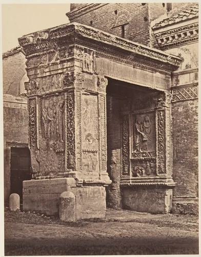 L'arco degli argentari, adossato alla chiesa di San Giorgio al Velabro by Eugène Constant, photograph, 1848-1852