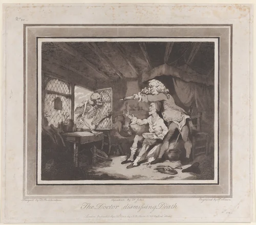 The Doctor Dismissing Death by Peter Simon, print, 1785