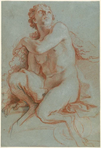 Seated Faun by Louis de Boullogne, drawing, 1700-1705