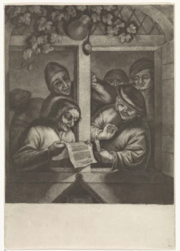 Zangers in een venster by Johannes de Groot, print, 1722-1745