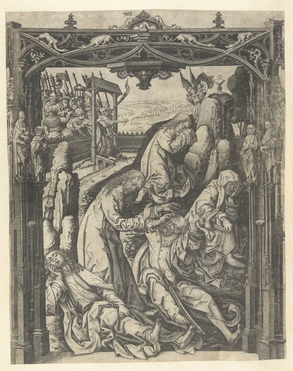 Christus op de Olijfberg by Unknown, print, 1480-1490