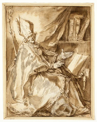 Bishop seated in his Study, seen from his Right Side by Abraham Bloemaert, drawing, 1625-1665