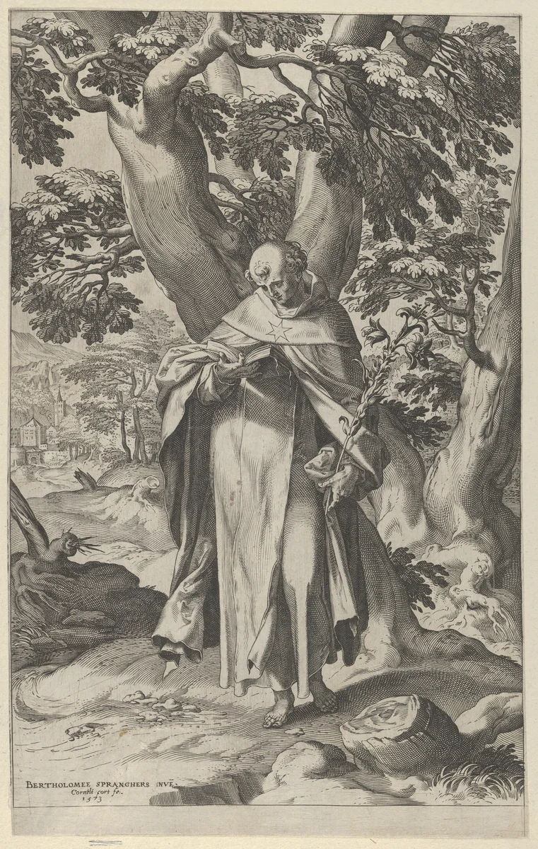 St Dominic Reading by Cornelis Cort, print, 1573
