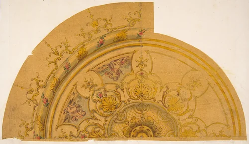 Partial design for a circular ceiling decoration by Jules-Edmond-Charles Lachaise, drawing, 1830-1897