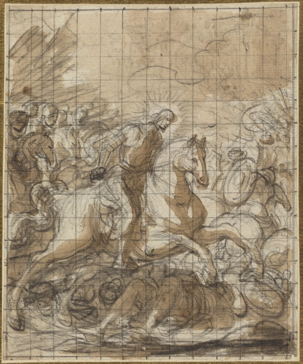 Saint James Defeating the Infidels by Italian 17th Century, drawing, 1600-1799