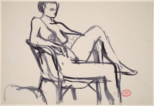 Untitled [seated female nude with left leg over chair arm] by Richard Diebenkorn, drawing, 1955-1967