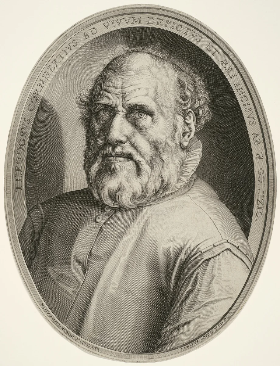 Dirck Volckertsz. Coornhert (without frame) by Hendrick Goltzius, print, 1591-1592