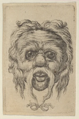 Mask with a Long Mustache Tied with a Ribbon Beneath the Chin, from "Divers Masques" by François Chauveau, print, 1630-1650