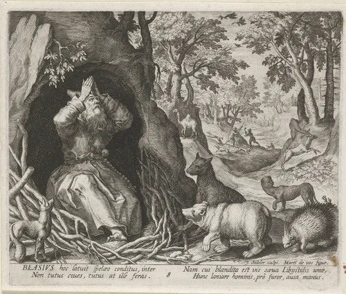 Heilige Blasius van Sebaste als kluizenaar by Unknown, print, 1594