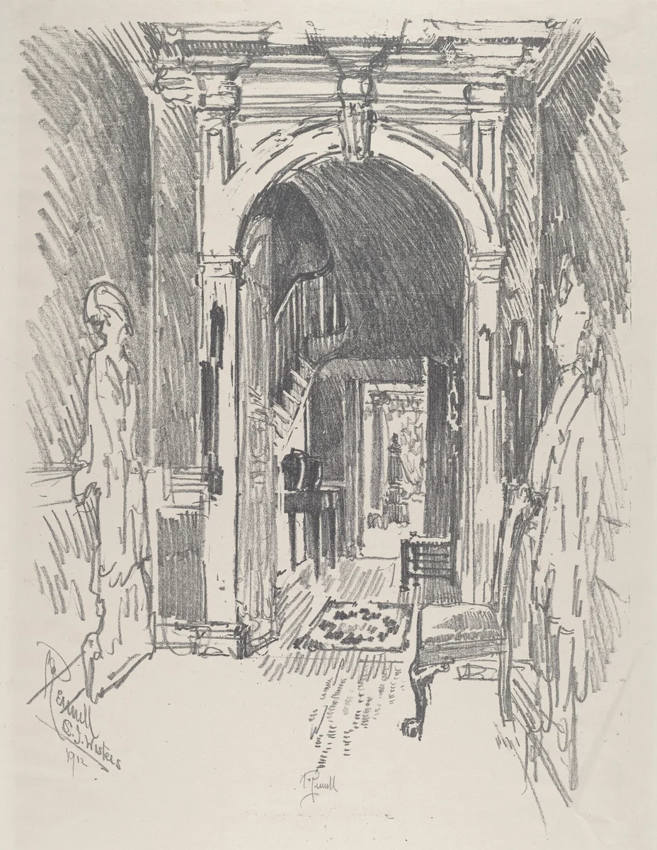 Hallway at Dr. Wister's by Joseph Pennell, print, 1912