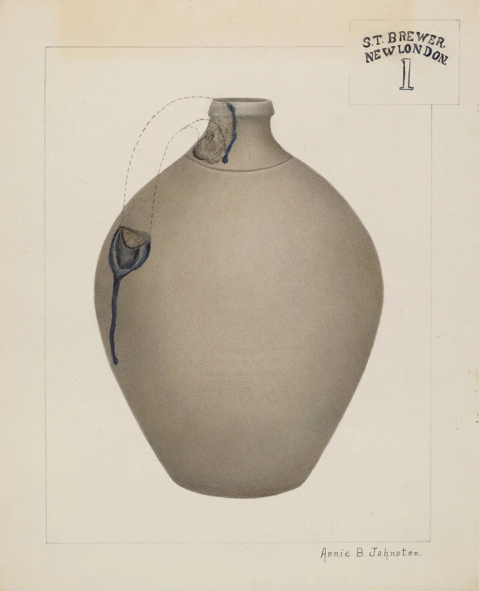 Stoneware Jug by Annie B. Johnston, index of american design, 1937