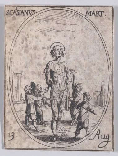 S. Cassien, martyr (St. Cassian, Martyr), August 13th, from "Les Images De Tous Les Saincts et Saintes de L'Année" (Images of All of the Saints and Religious Events of the Year) by Jacques Callot, print, 1636