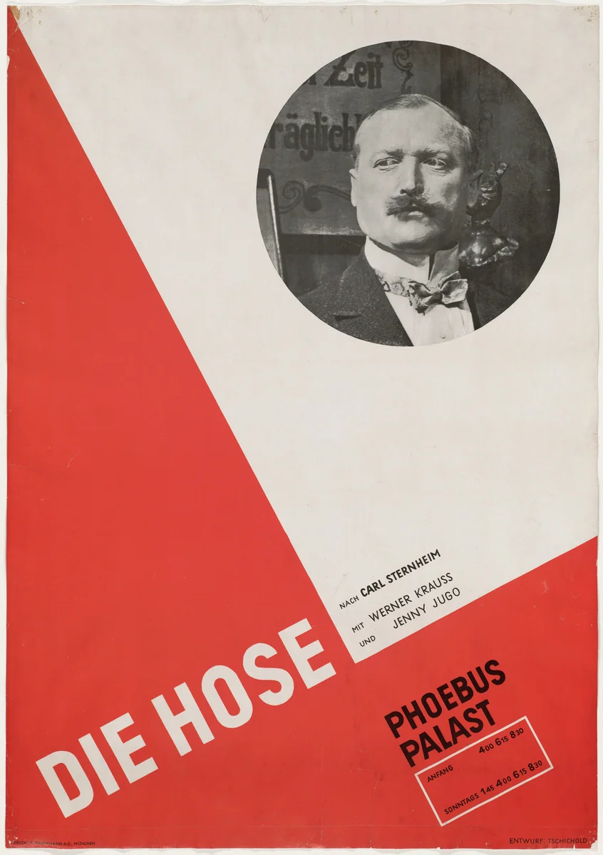 Die Hose (the Trousers) at Phoebus Palast (Poster for the film directed by Hans Behrendt, based on the play by Carl Sternheim) by Jan Tschichold, design, 1927
