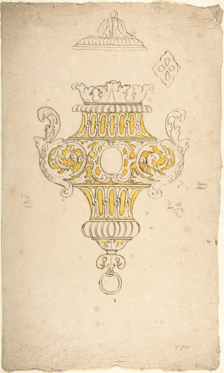 Design for Hanging Vase or Lamp by anonymous, drawing, 1700-1800
