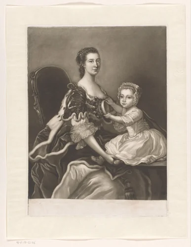 Portret van Catherine Perceval en haar zoon Charles by James McArdell, print, 1765