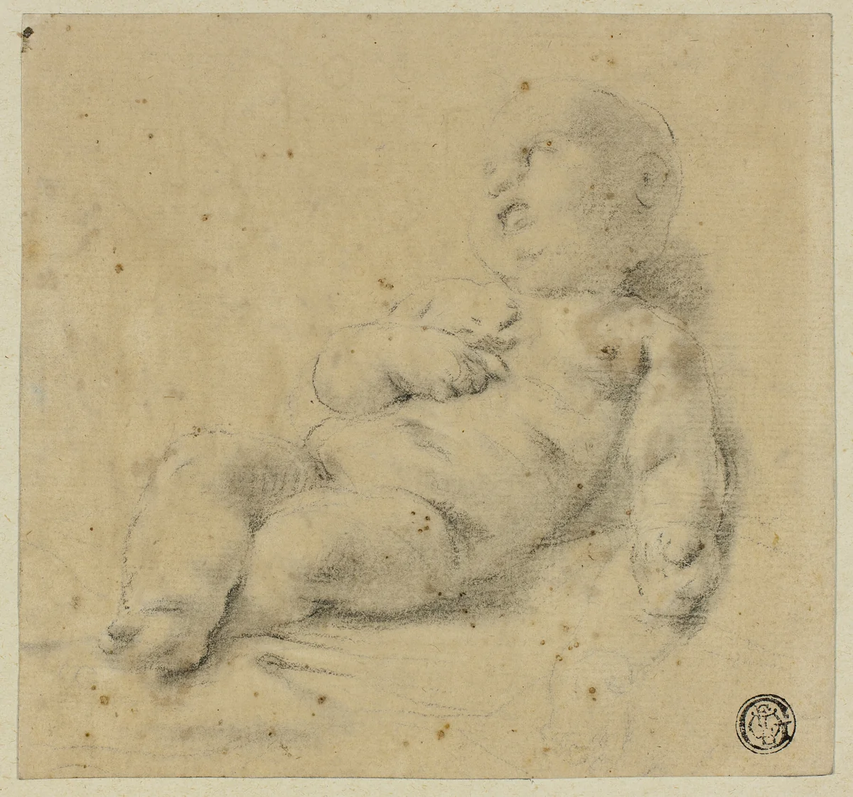 Sleeping Christ Child Holding Cross by Carlo Cignani, drawing, 1648-1719