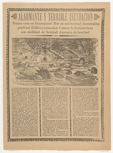 Flyer relating to the terrible flood in Guanajuato in 1905 by José Guadalupe Posada, print, 1905