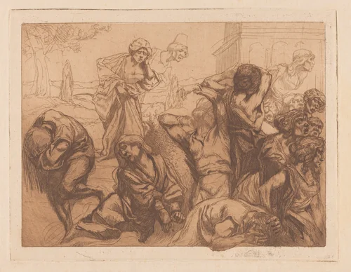 Ontstelde vrouwen by Johannes Josephus Aarts, print, 1881-1934