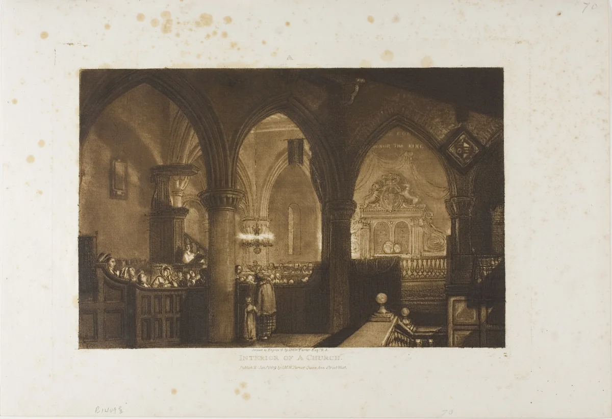 Interior of a Church, plate 70 from Liber Studiorum by Joseph Mallord William Turner, print, 1816