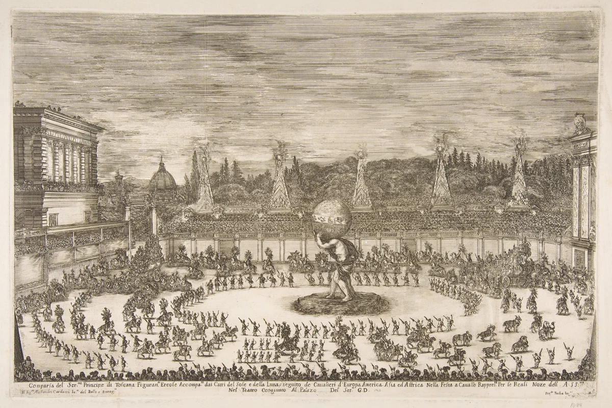 Il Mondo Festeggiante: Entrance of Cosimo III de' Medici by Stefano della Bella, print, 1661