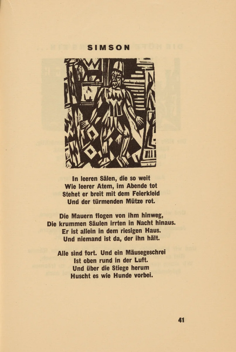 Simson (headpiece, page 41) from Georg Heym: Umbra Vitae (Georg Heym: The Shadow of Life) by Ernst Ludwig Kirchner, volume, 1924