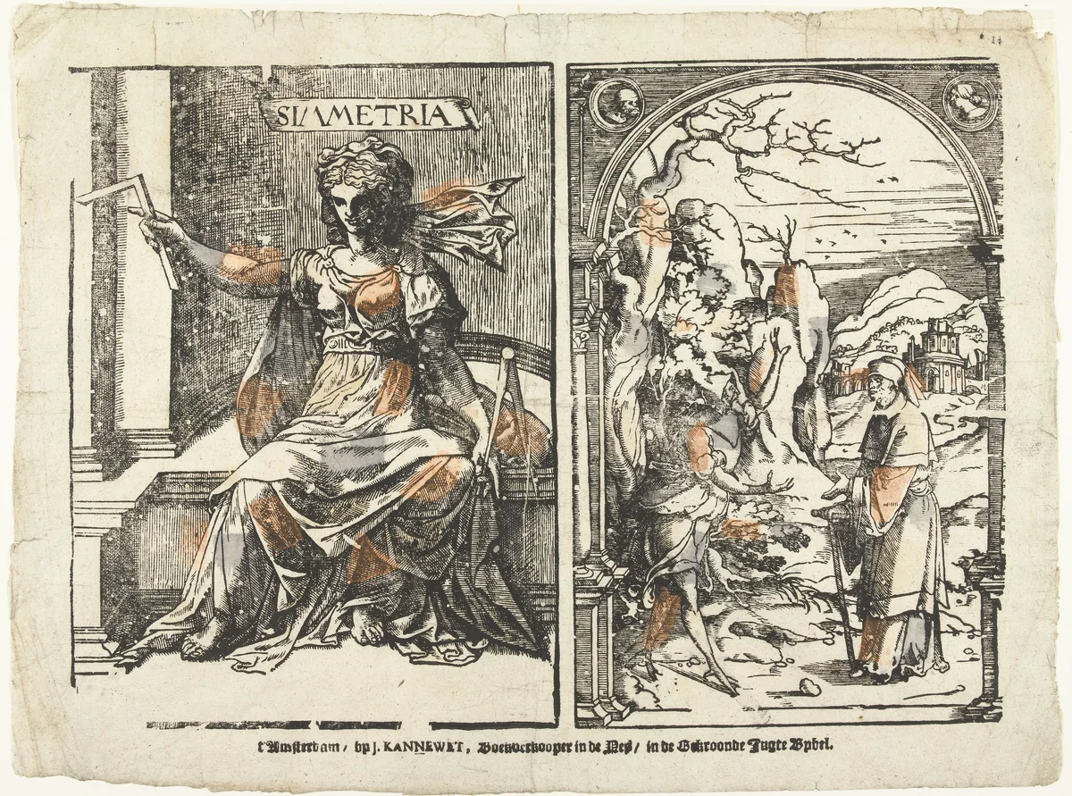 Symmetrie en een man met de duivel by anonymous, print, 1530-1540