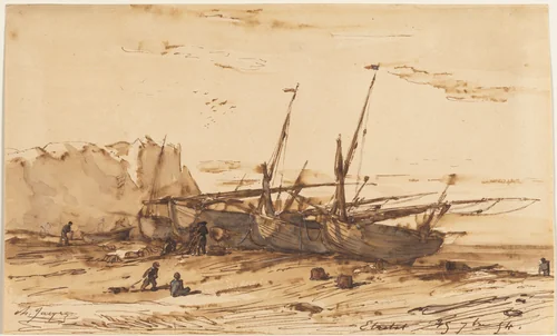 Étretat by Charles-Émile Jacque, drawing, 1854