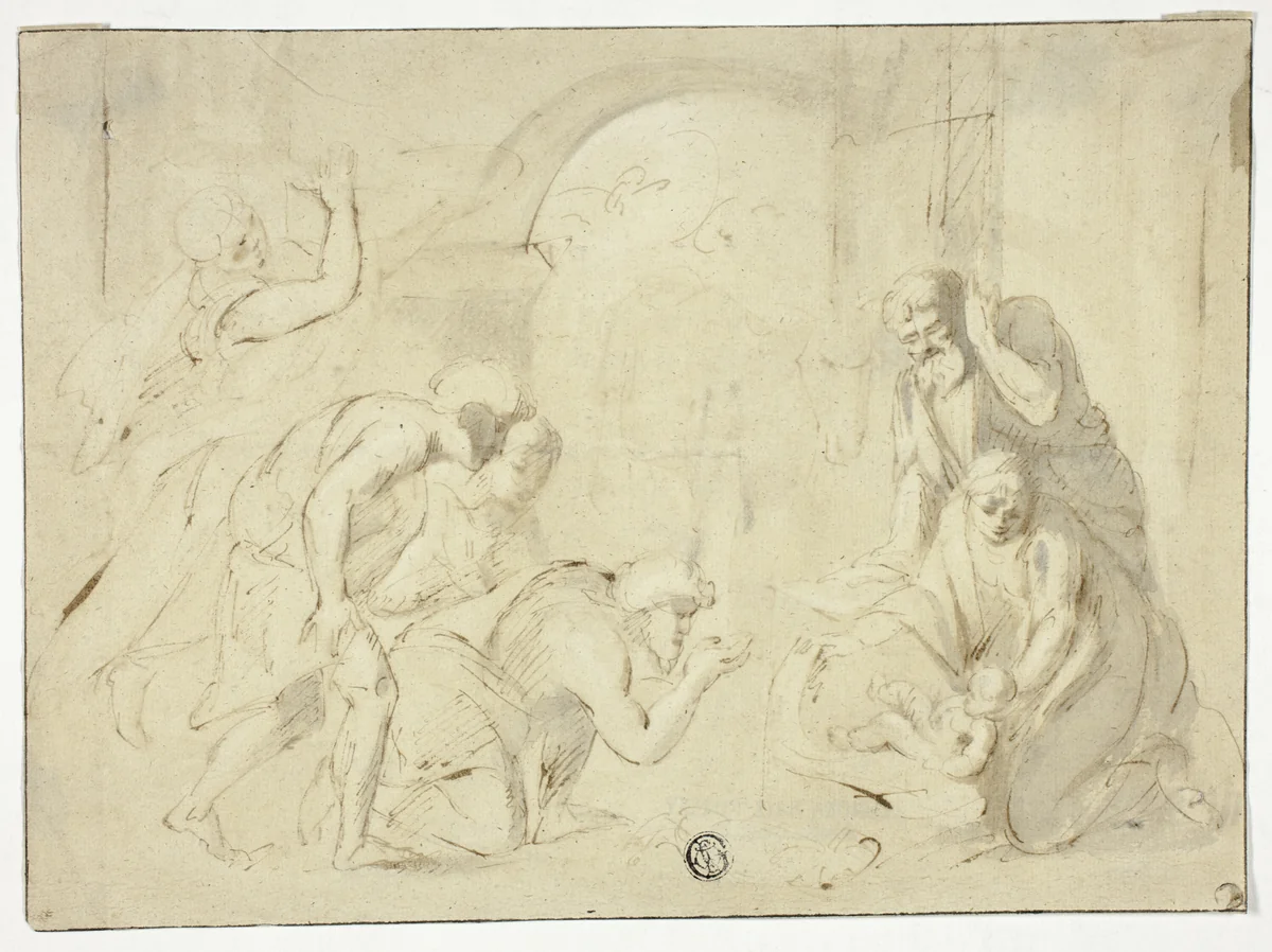 Adoration of the Shepherds by Nicolas Poussin, drawing, 1614-1665