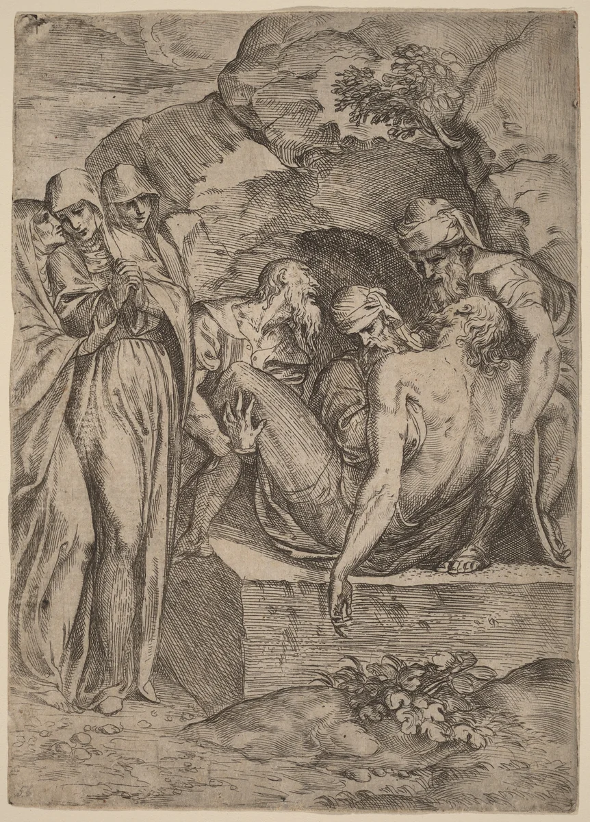 The Entombment by Battista Angolo del Moro, print, 1515-1573