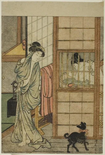 Woman After a Bath, from "Comparison of Alluring Beauties (Irokurabe enpu sugata)" by Torii Kiyonaga (鳥居清長), print, 1776-1786