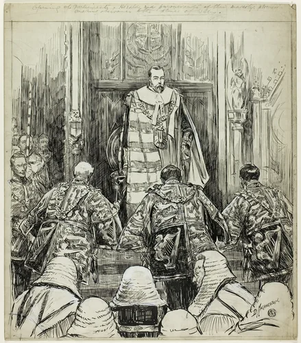 Opening of Parliment under Edward VII by Douglas MacPherson, drawing, 1904