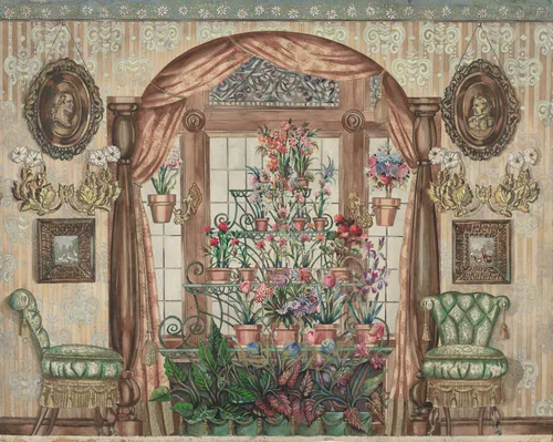 Conservatory Window with Flowers by Perkins Harnly, index of american design, 1935-1942