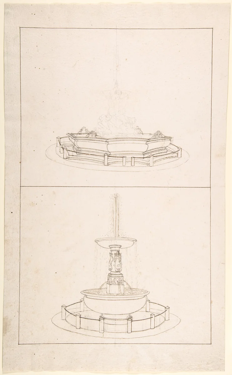 Studies for Two Large Fountains by anonymous, drawing, 1700-1899