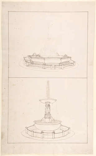 Studies for Two Large Fountains by anonymous, drawing, 1700-1899