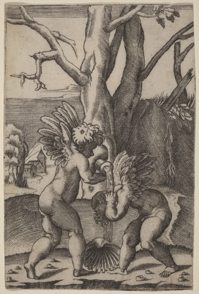 Two Loves by Raphael, print, 1490-1536